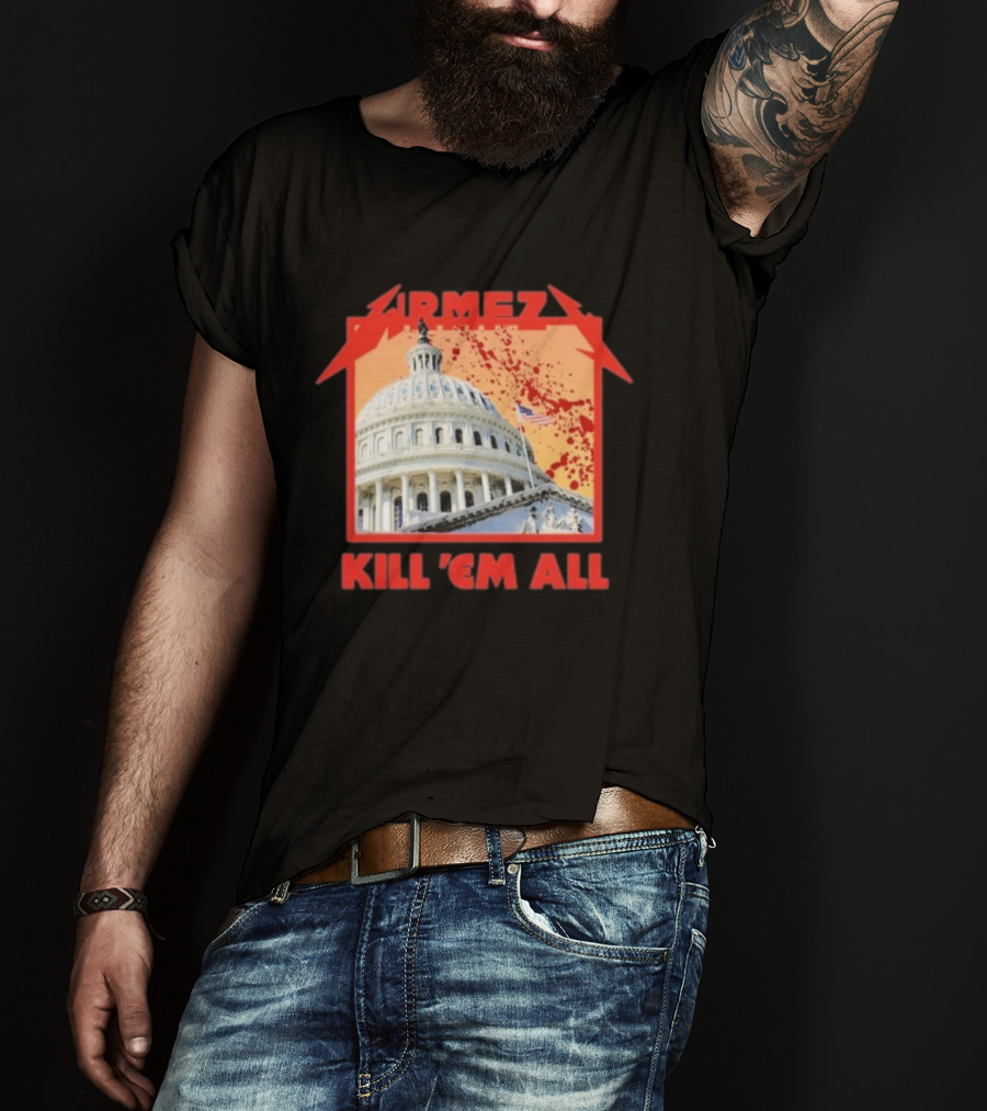 WRMFZY Kill Em All Capitol Blood Spatter American Flag T-Shirt