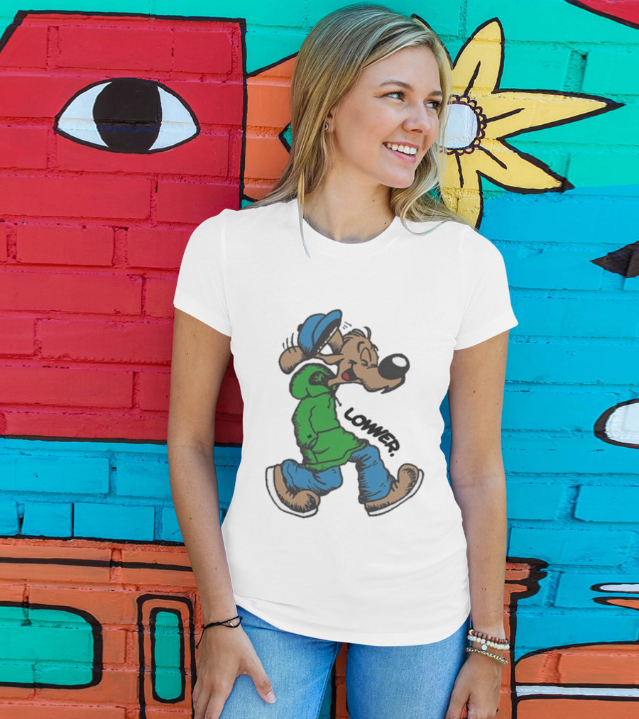Lower Billie Hood Walkin Cartoon Character In Green And Blue Cap T-Shirt