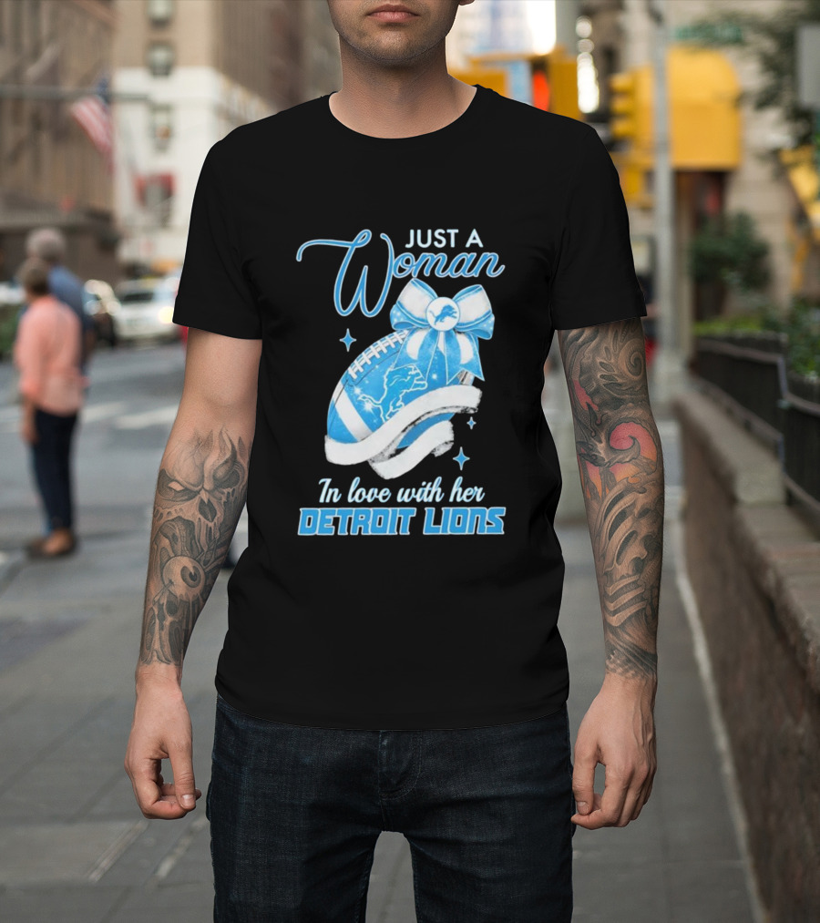 Just A Woman In Love With Her Detroit Lions Glittery Ribbon T-Shirt