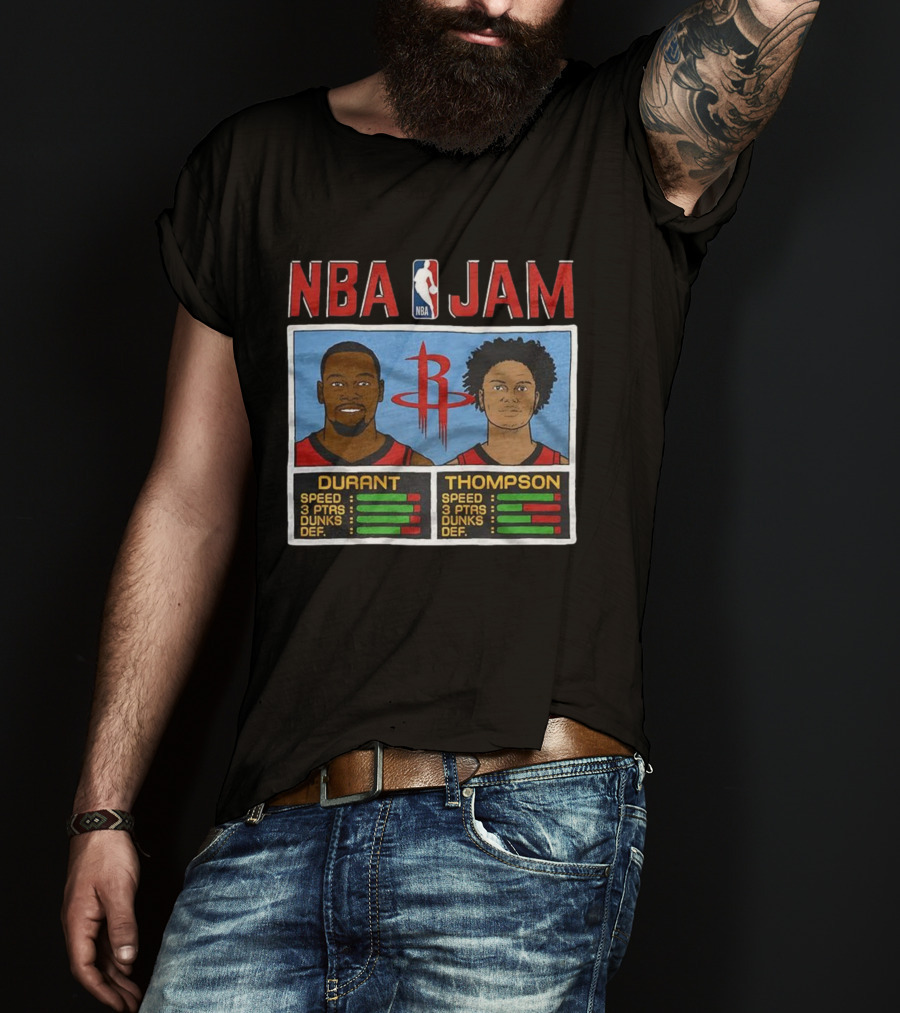 Kevin Durant Amen Thompson Houston Rockets NBA Jam Retro Style T-Shirt