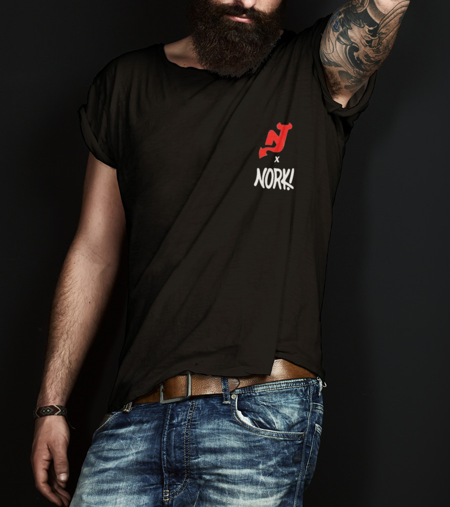 New Jersey Devils X Nork Los Diablos Collaboration Red NJ Logo T-Shirt