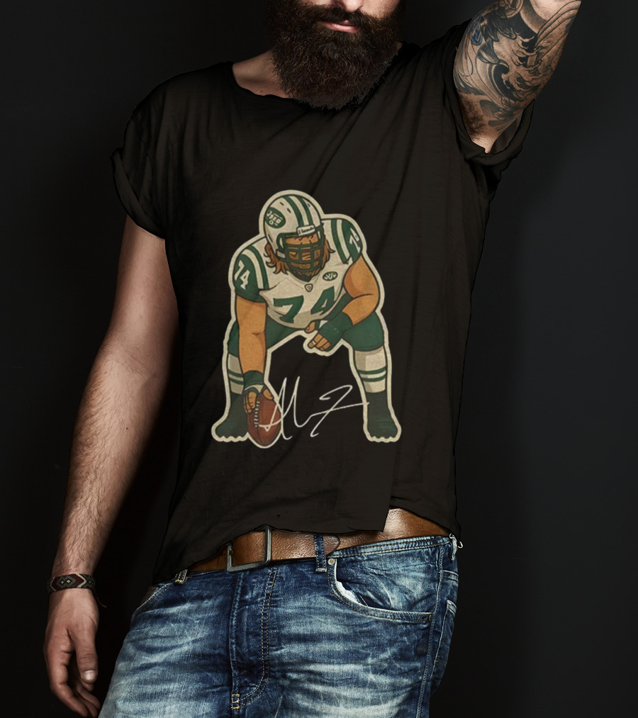 Nick Mangold 74 New York Jets NFL Football Cartoon Signature T-Shirt