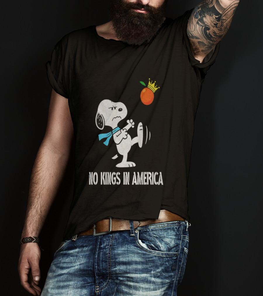 Snoopy Kicks Crowned Orange No Kings In America T-Shirt