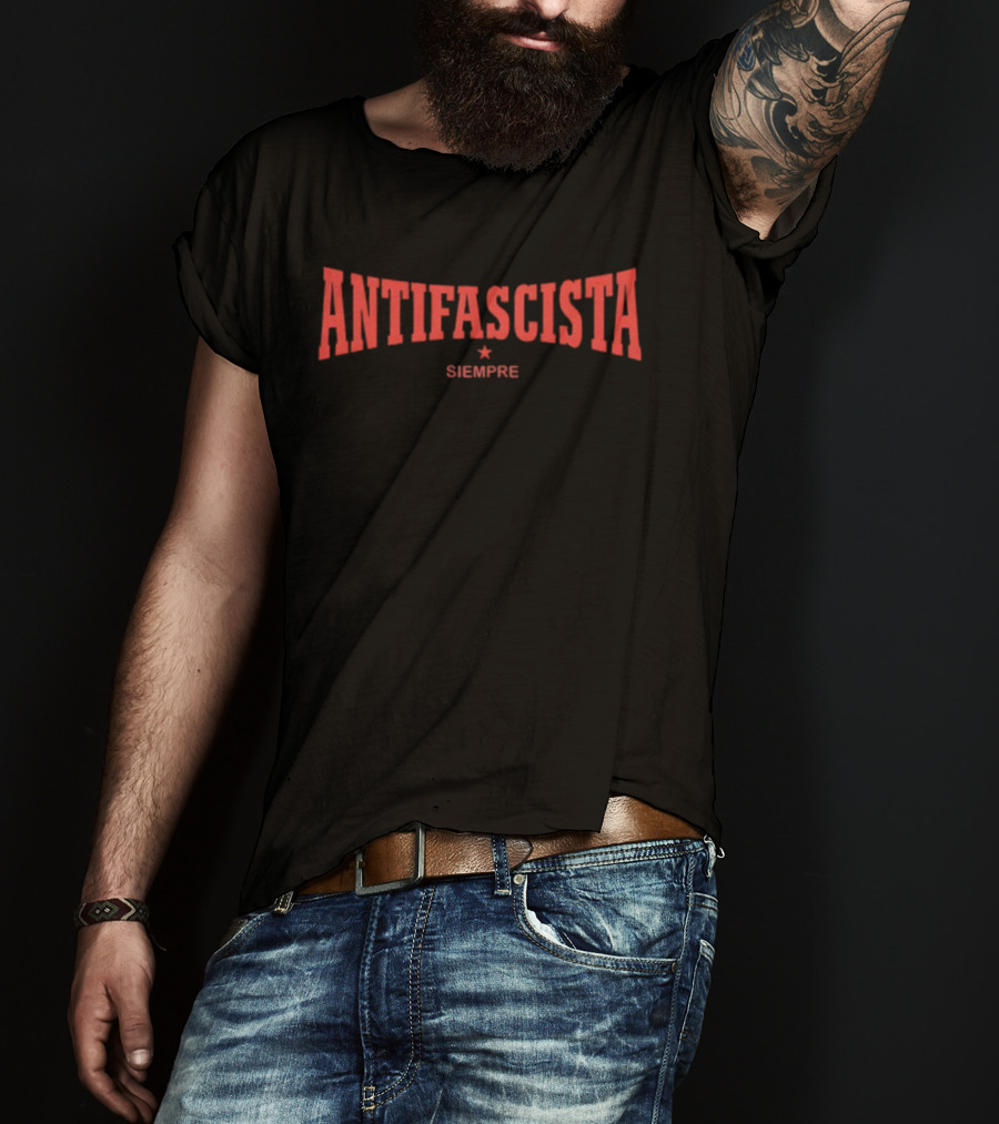 Antifascista Siempre Bold Red Arch Text With Star Symbol T-Shirt