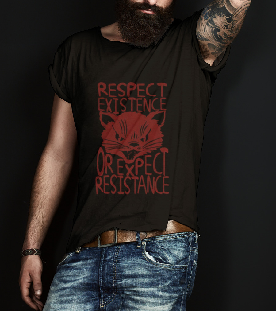 Sabo Tabby Respect Existence Or Expect Resistance Punk Leftist Socialist Cat T-Shirt