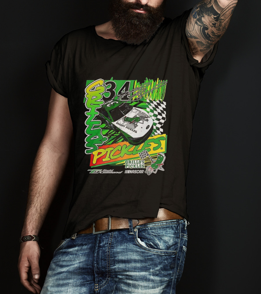 Grillo's Pickles Car Todd Gilliland 34 Autograph Racing Checkered Flag T-Shirt