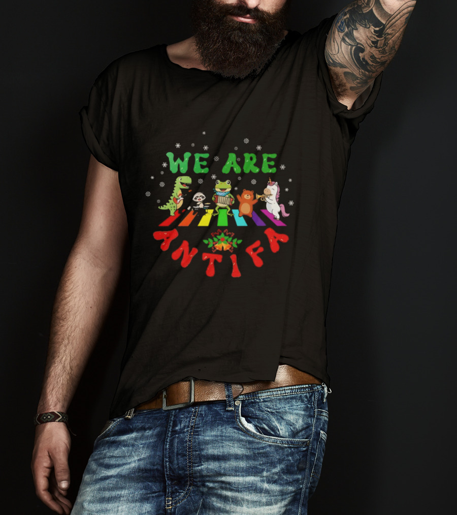 We Are Antifa Dinosaur Frog Unicorn Rainbow Christmas T-Shirt