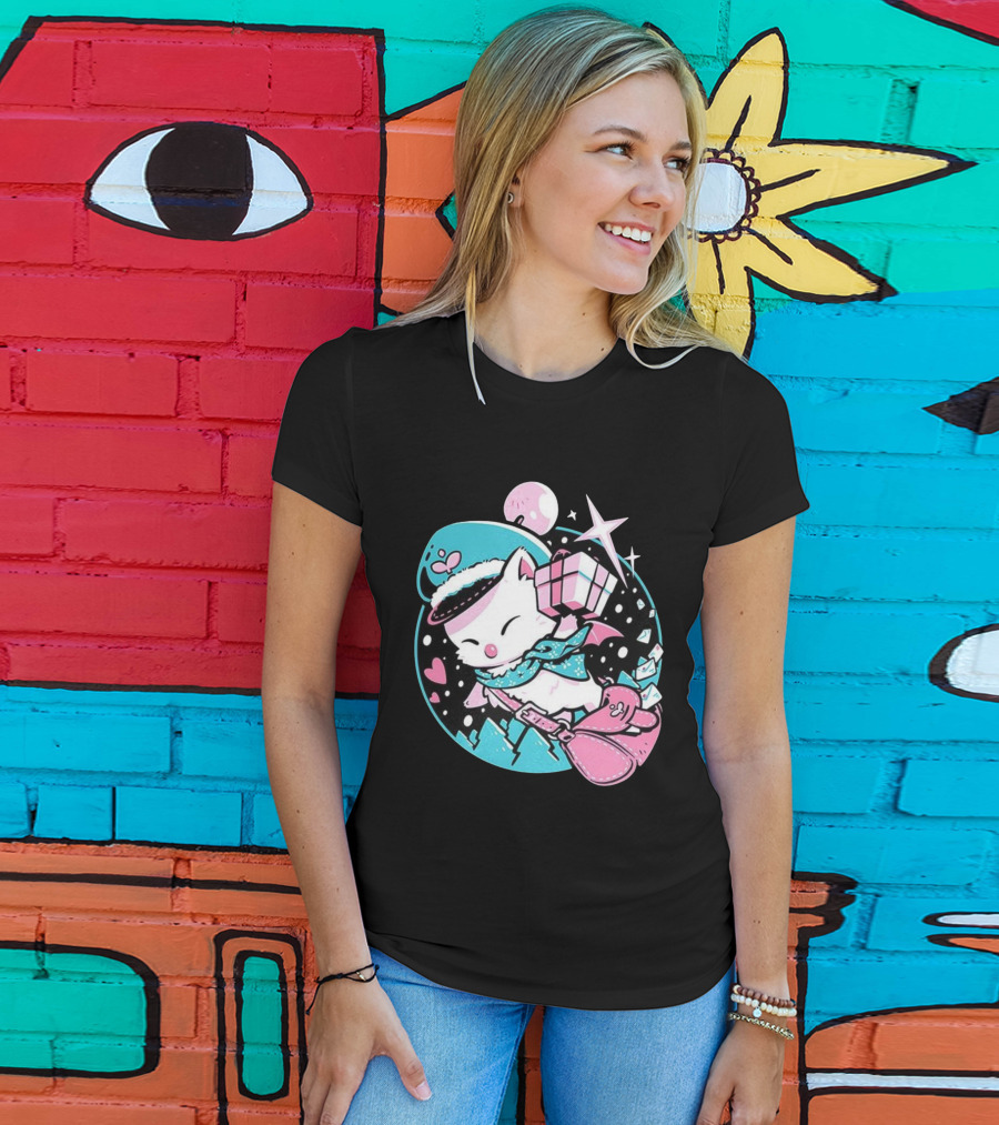 Delivery Moogle A Package For You Kawaii Pink And Teal Starry Sky T-Shirt