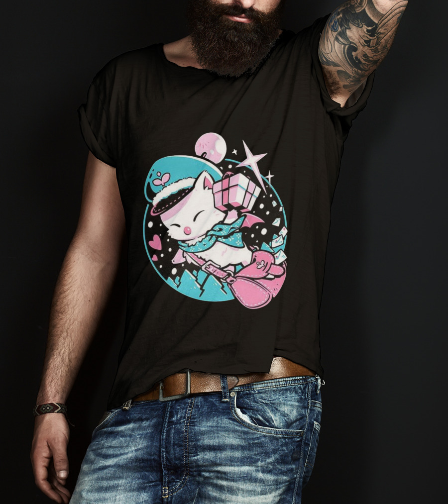 Delivery Moogle A Package For You Kawaii Pink And Teal Starry Sky T-Shirt