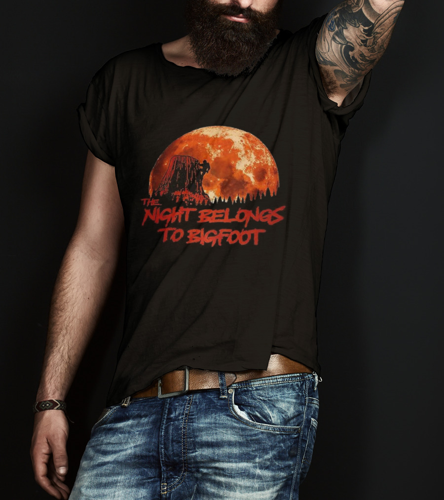 The Night Belongs To Bigfoot Red Moon Silhouette T-Shirt