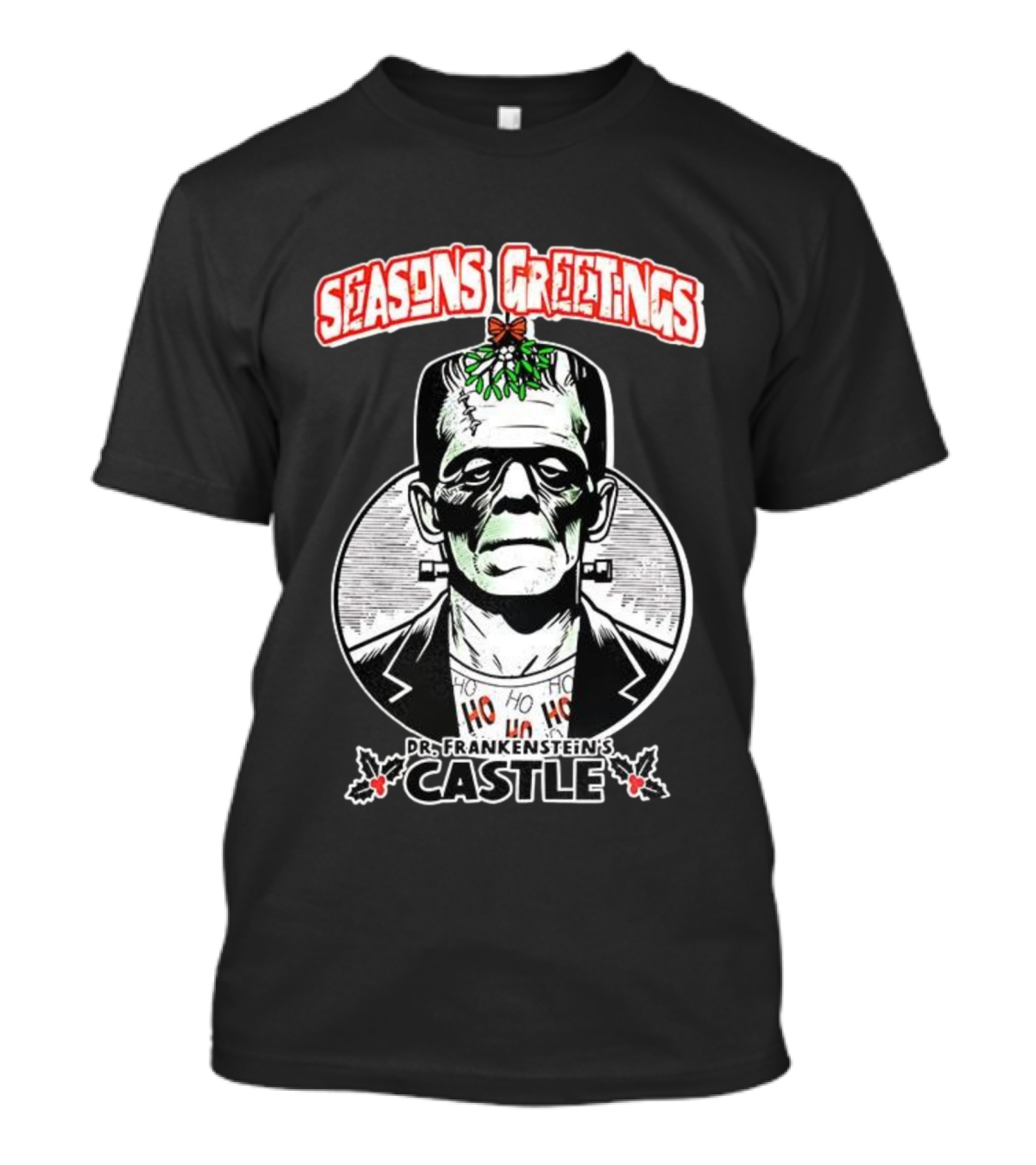 Seasons Greetings Dr. Frankenstein's Castle Christmas T-Shirt