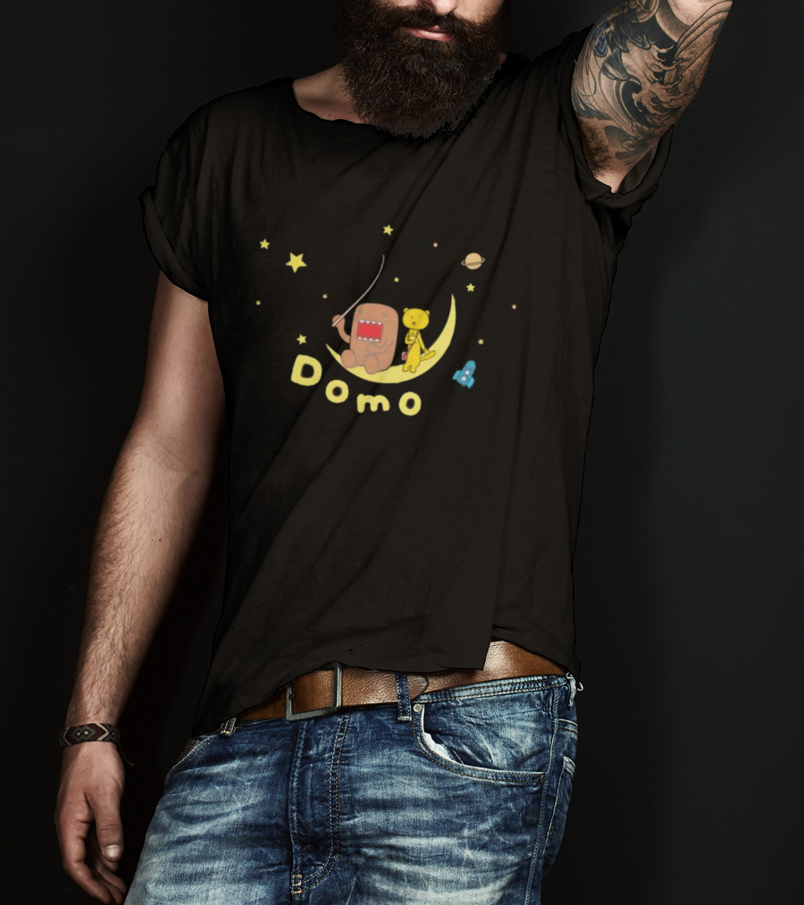 Domo Moon Fishing With Cartoon Characters Under Stars T-Shirt