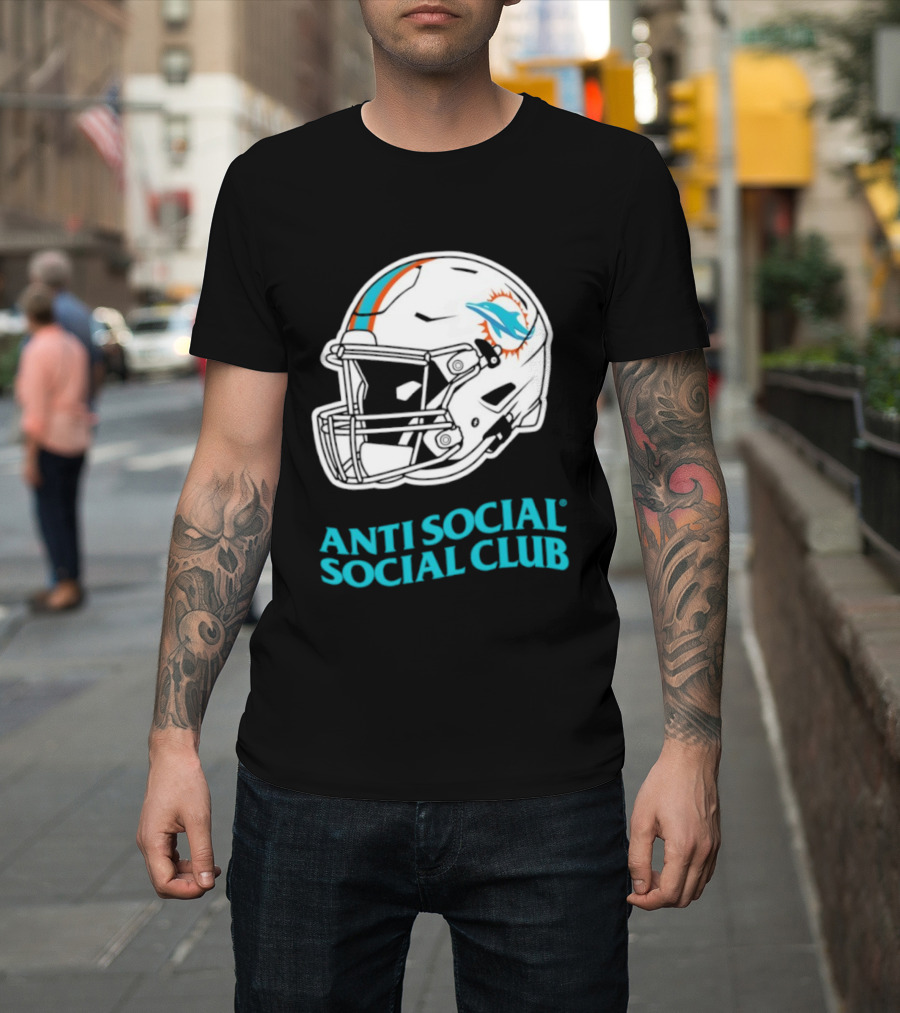 Miami Dolphins Anti Social Social Club Helmet Collaboration T-Shirt