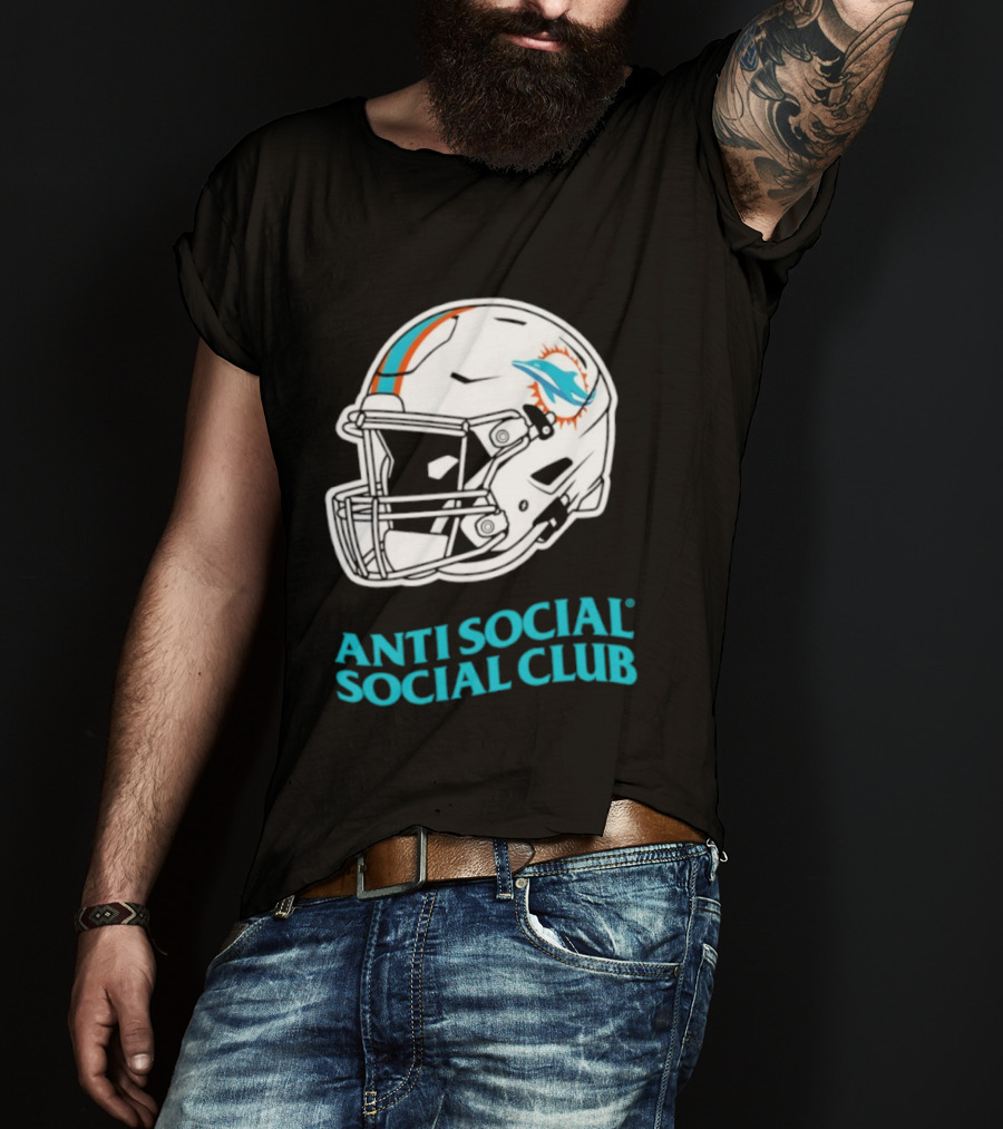 Miami Dolphins Anti Social Social Club Helmet Collaboration T-Shirt