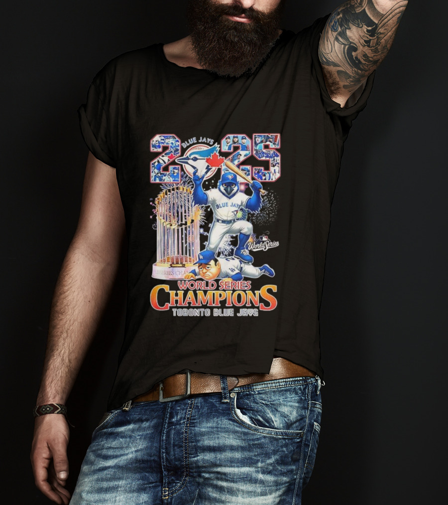 Toronto Blue Jays 2025 World Series Champions Trophy Firework Mascot Celebration T-Shirt