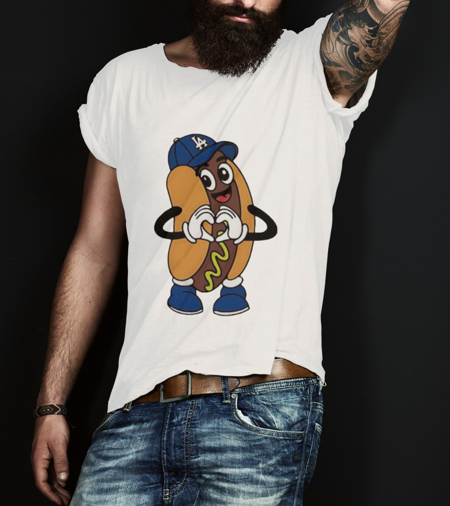 Dodger Dog LA Hat Hot Dog Los Angeles Dodgers Baseball Character T-Shirt