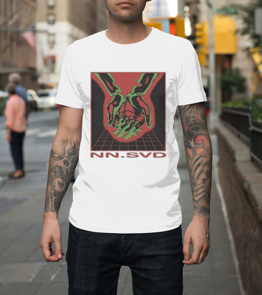 NN SVD Now Saved Hands Green Skeleton Art On Red Background T-Shirt
