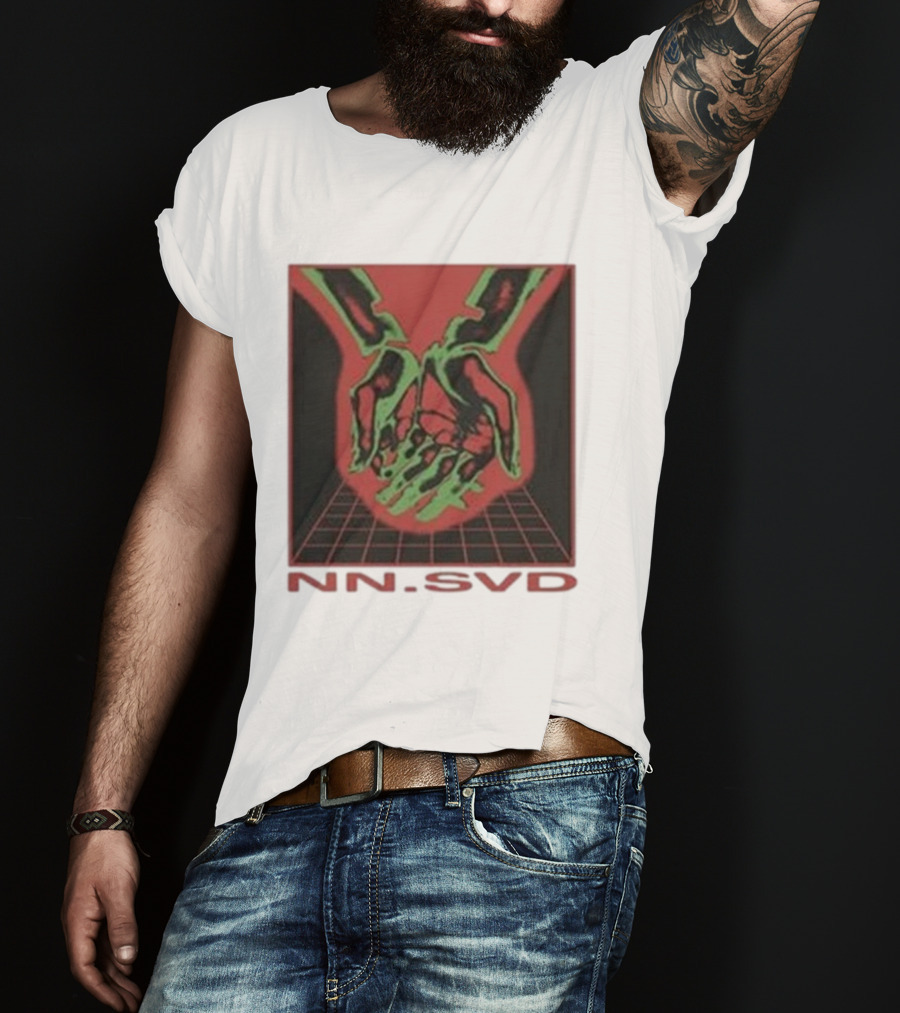 NN SVD Now Saved Hands Green Skeleton Art On Red Background T-Shirt