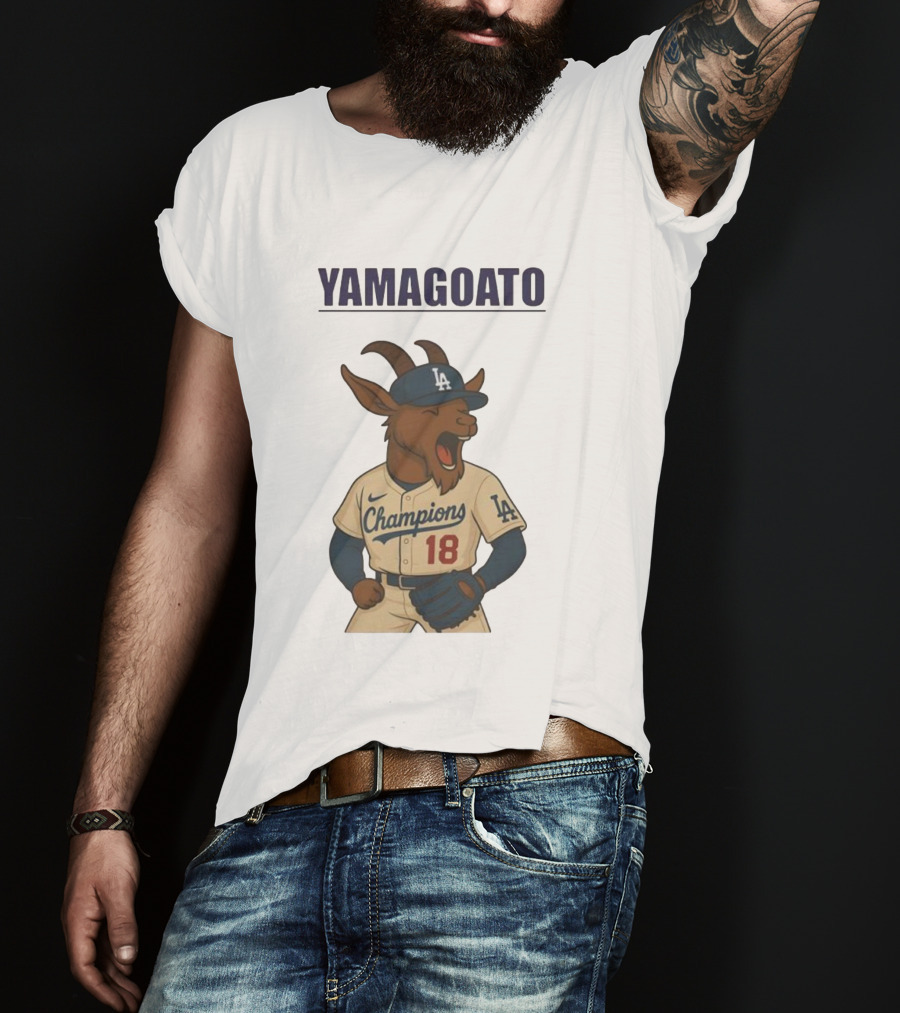 Yamagoato Champions LA 18 Goat Baseball Illustration T-Shirt