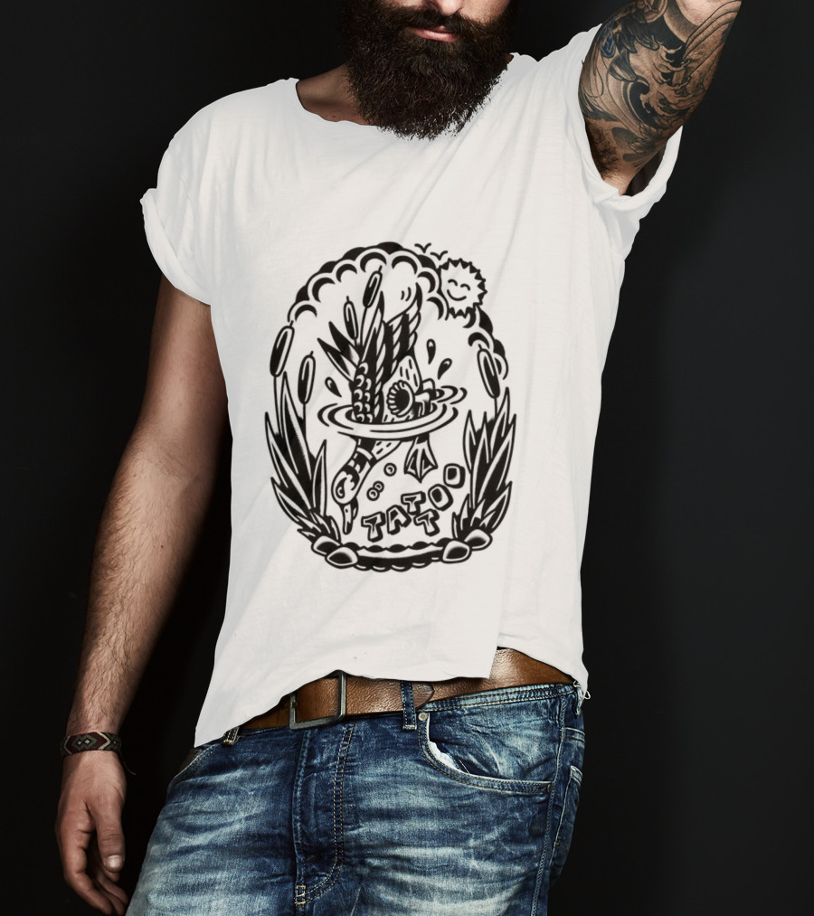 Tattoo Duck Splash Inked Bird Bowl Scene T-Shirt
