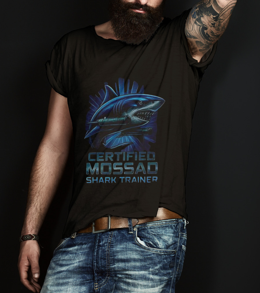 Certified Mossad Shark Trainer Fierce Navy Blue Shark With Snorkel T-Shirt