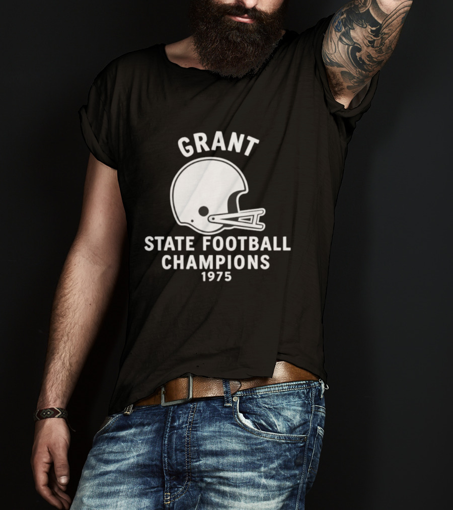 Grant State Football Champions 1975 Helmet T-Shirt