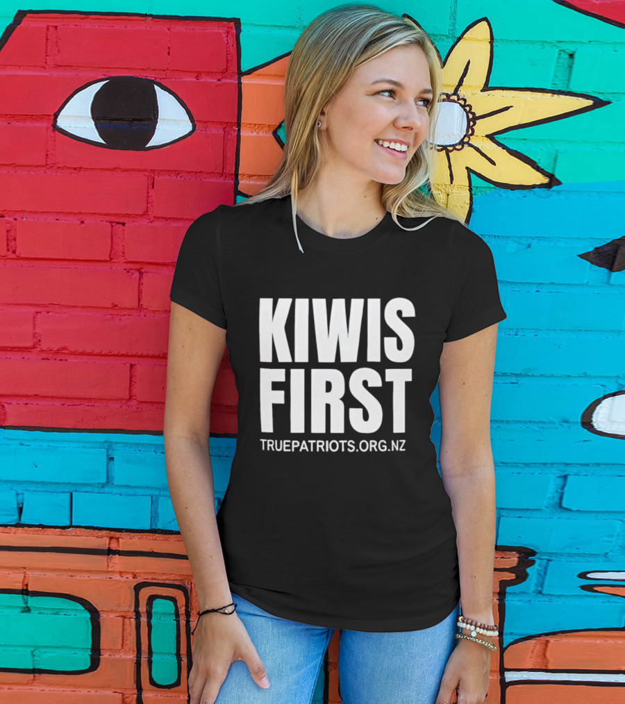 Kiwis First Truepatriots.org.nz Bold Text Statement T-Shirt