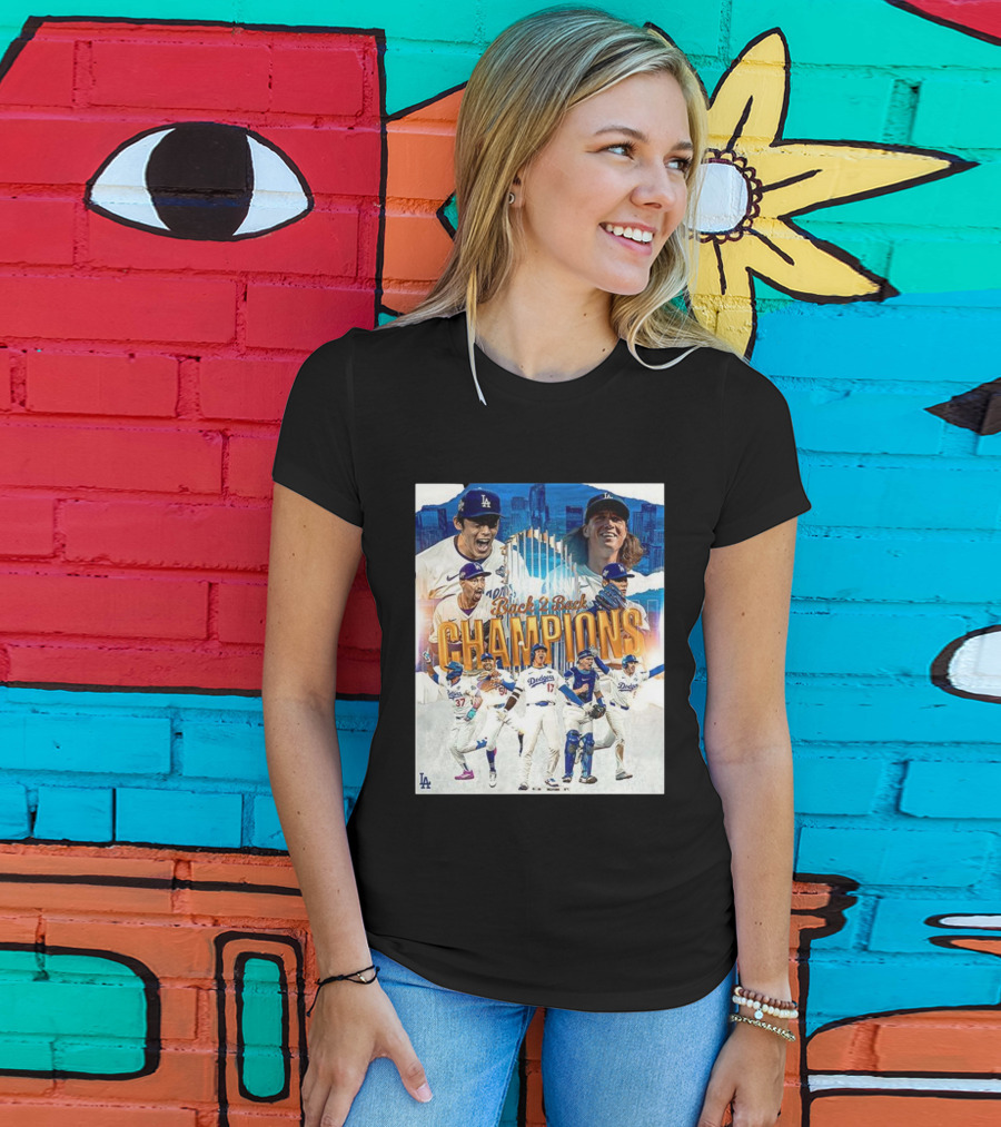 Back 2 Back Champions Los Angeles Dodgers 2025 Celebration T-Shirt