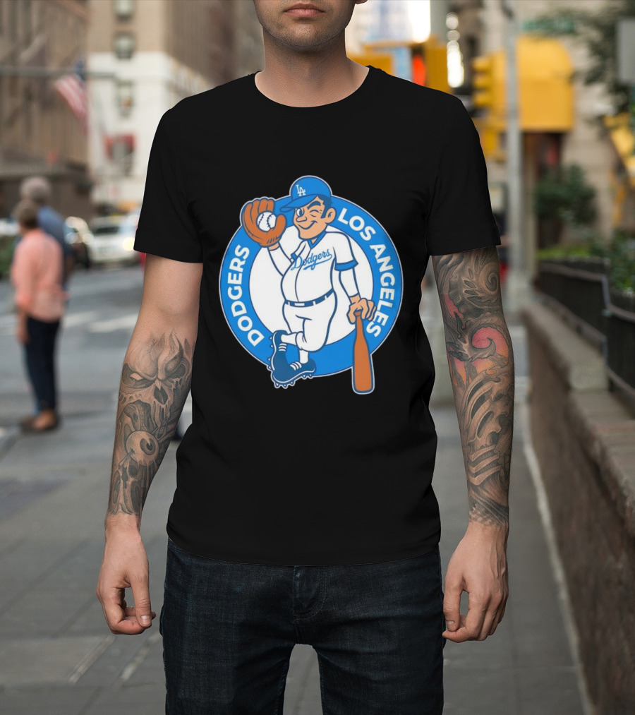 Los Angeles Dodgers Vintage Cartoon Character MLB Team Retro Style T-Shirt