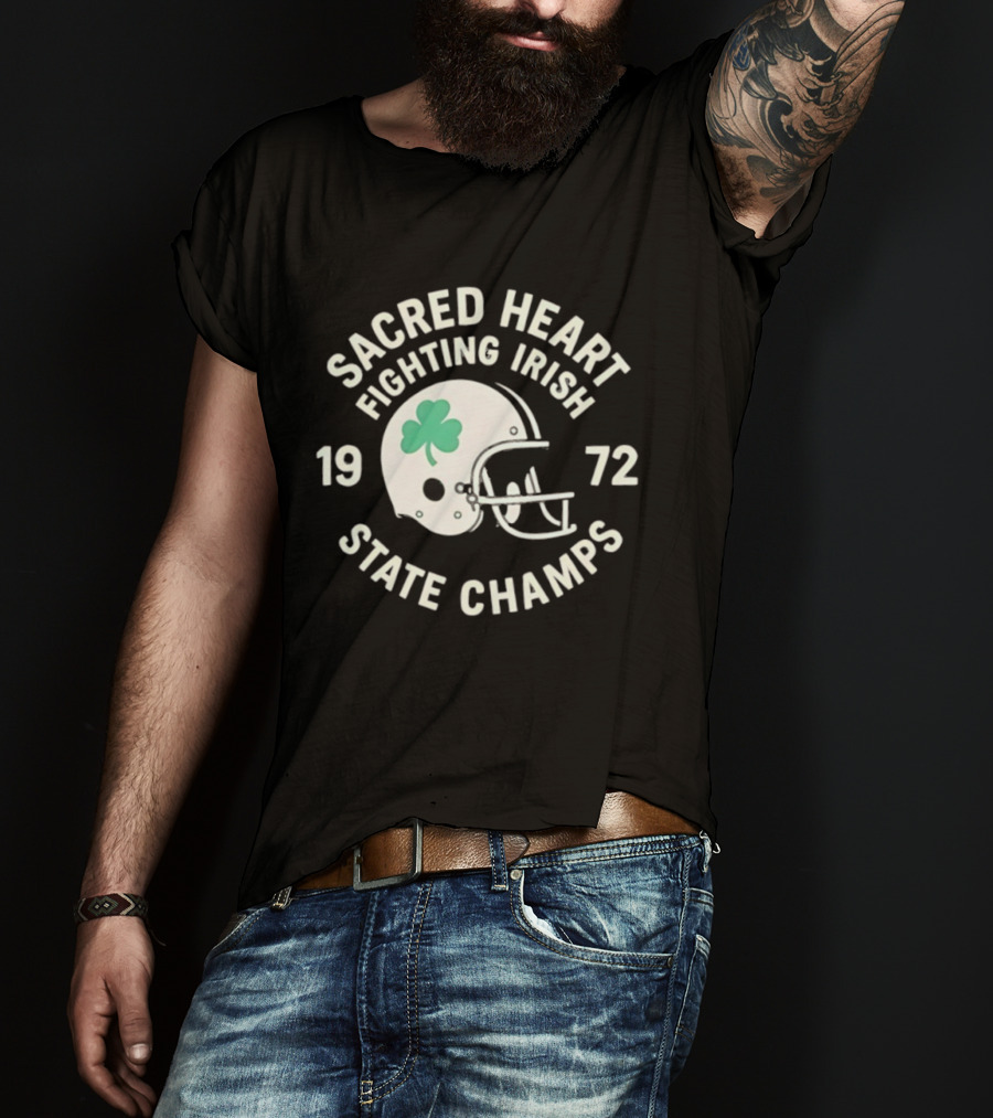 Sacred Heart Fighting Irish 1972 State Champs Football Helmet T-Shirt