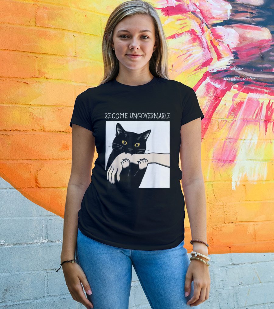 Become Ungovernable Black Cat Biting Hand T-Shirt