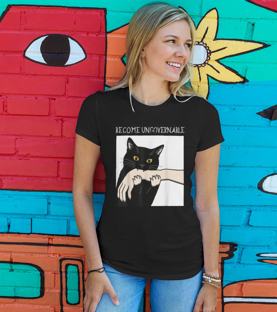 Become Ungovernable Black Cat Biting Hand T-Shirt