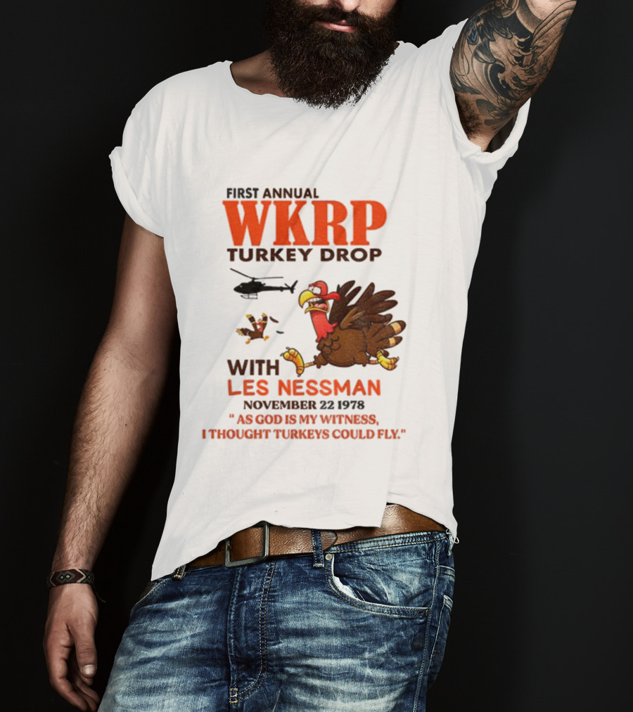 Vintage WKRP Turkey Drop First Annual With Les Nessman As God Is My Witness November T-Shirt