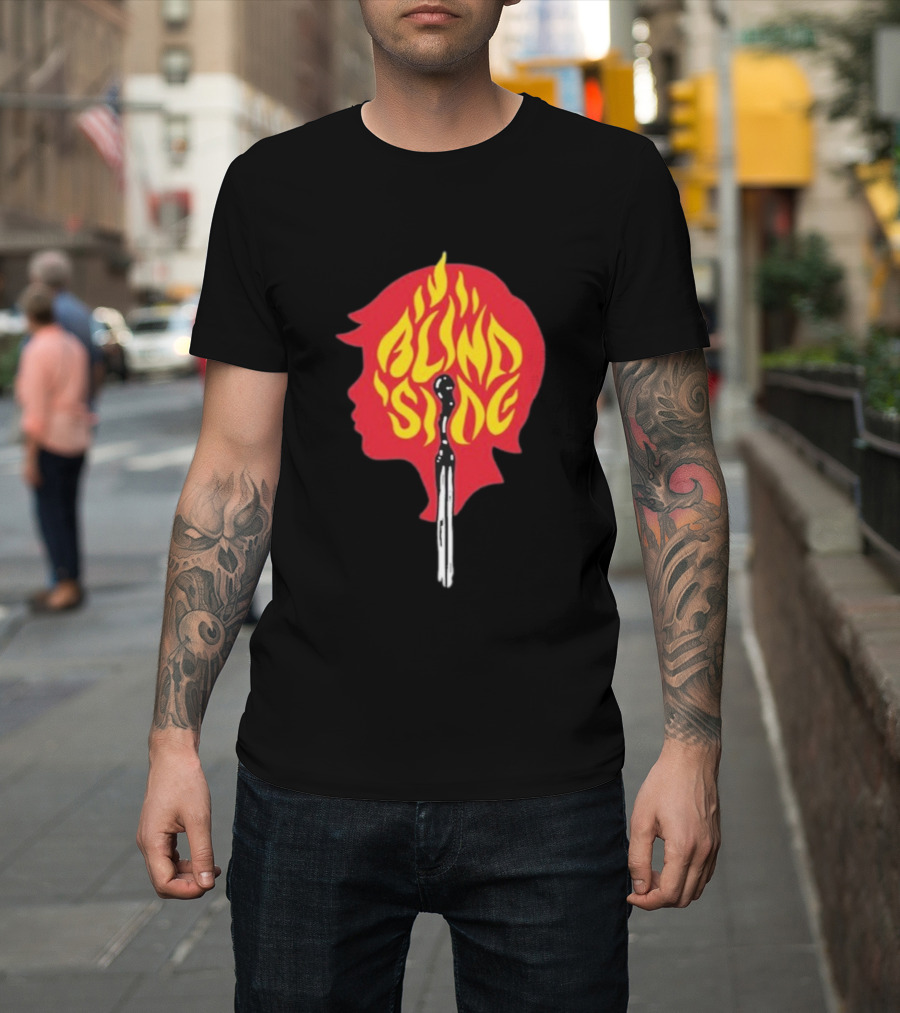 Blind Side Flaming Head Silhouette Design T-Shirt