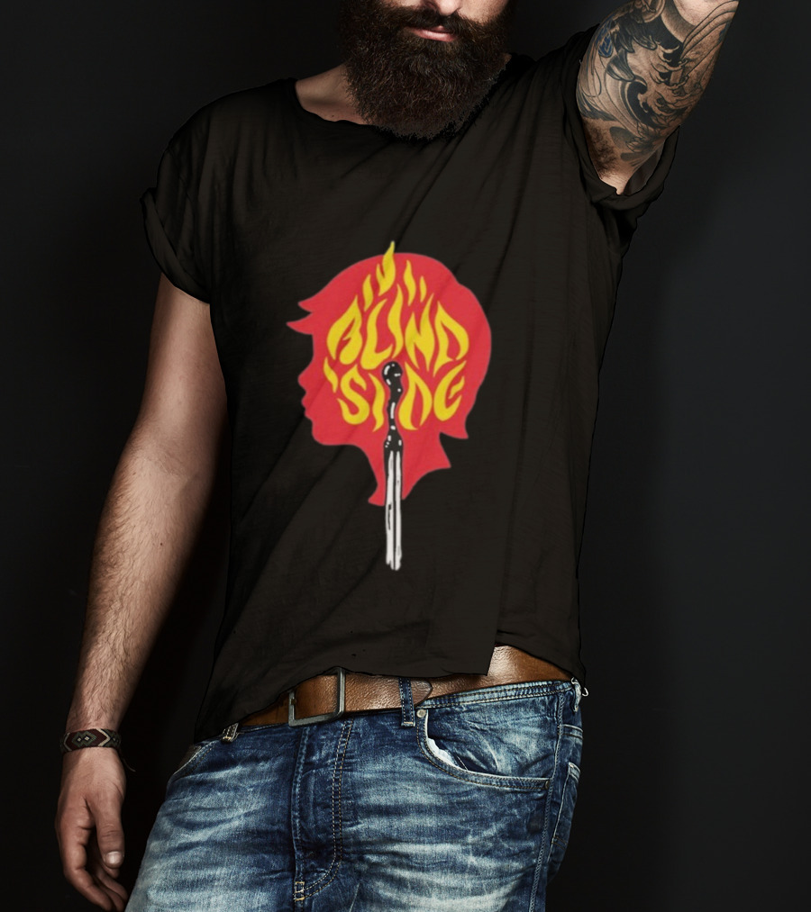 Blind Side Flaming Head Silhouette Design T-Shirt