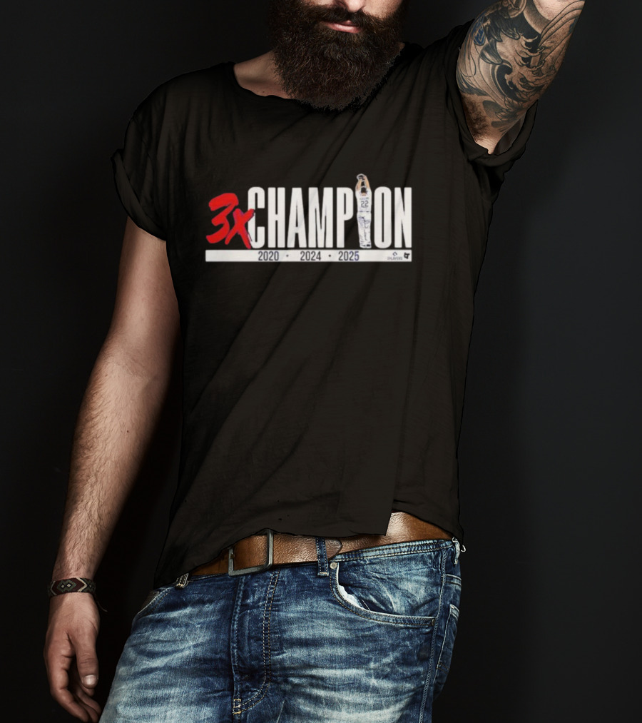 3x Champion 2020 2024 2025 Los Angeles Clayton Kershaw 22 T-Shirt