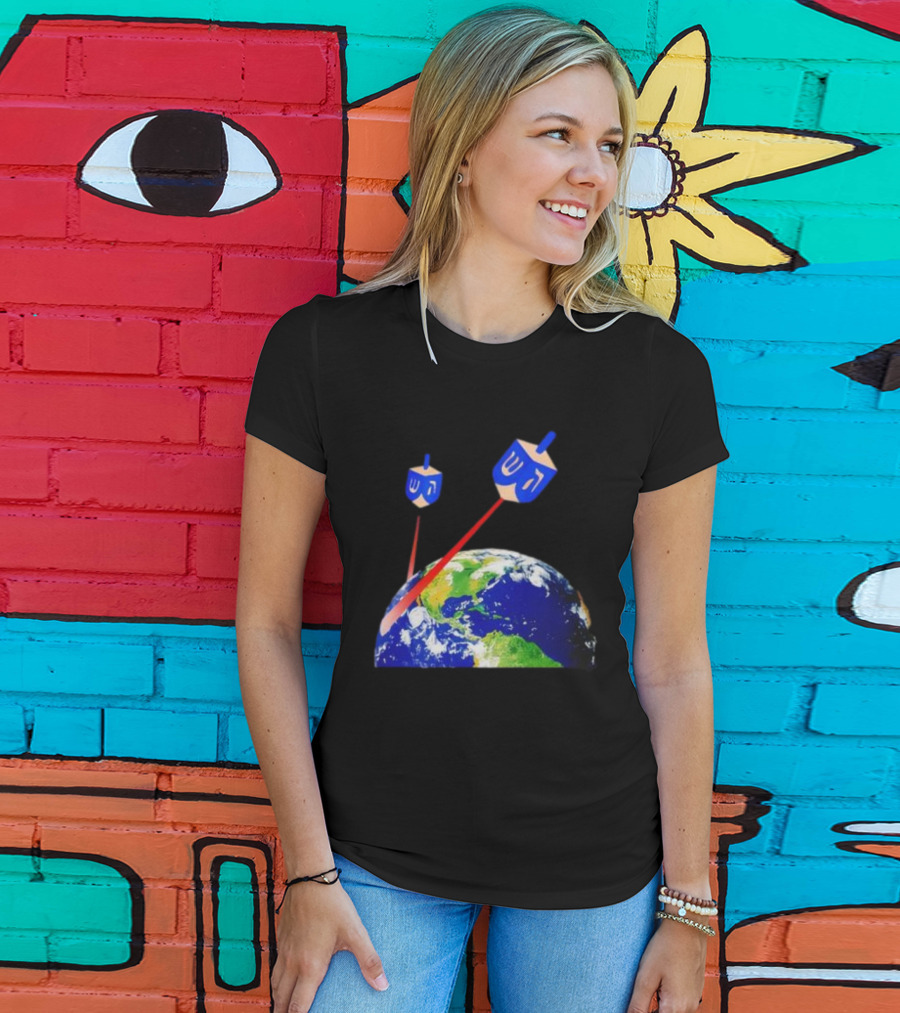 Dreidel Laser Beams Earth Jewish Humor T-Shirt