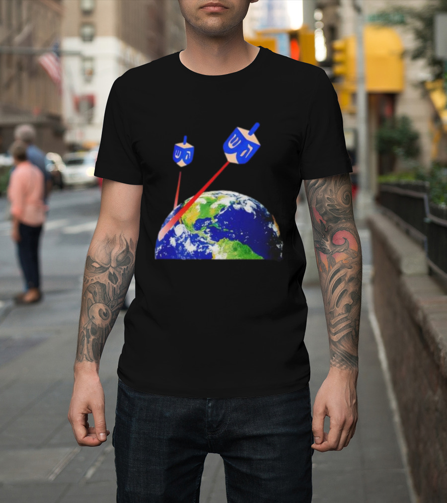 Dreidel Laser Beams Earth Jewish Humor T-Shirt