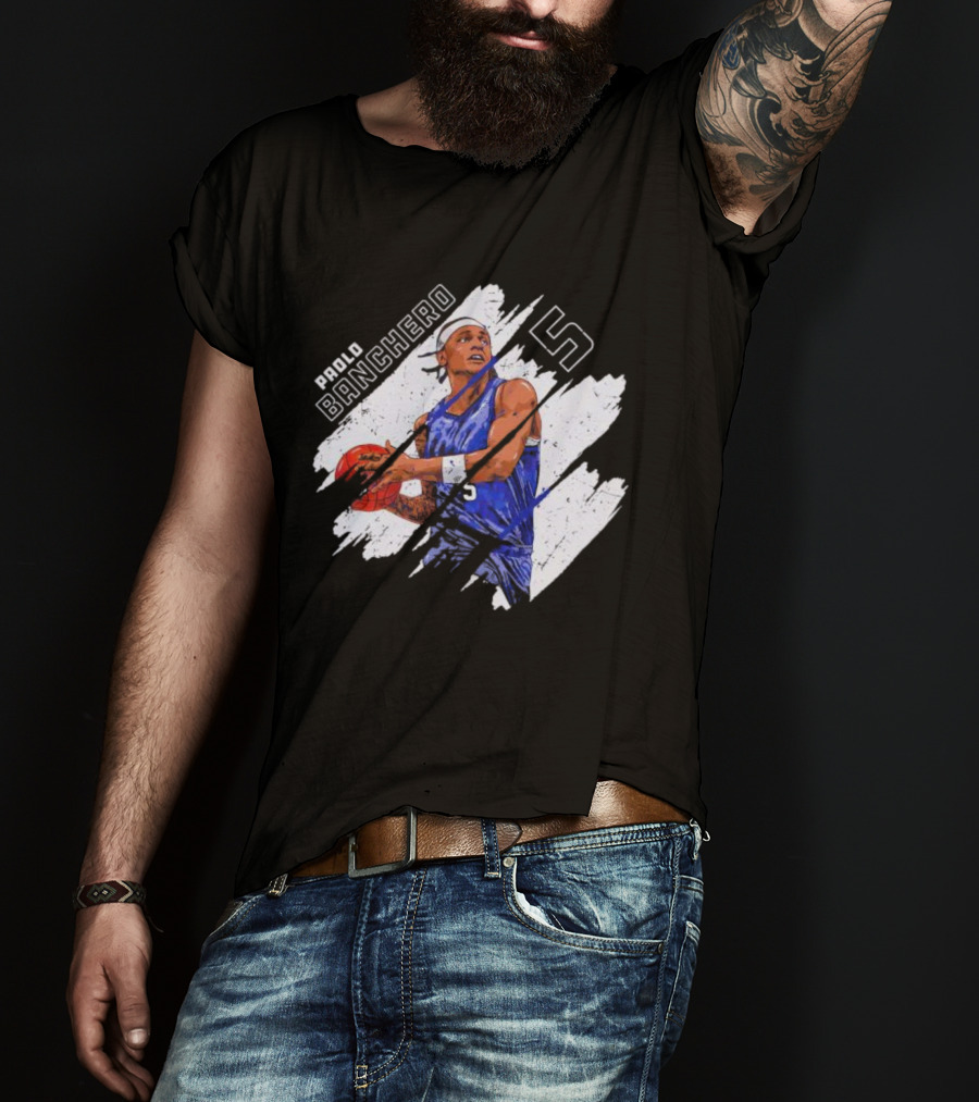 Orlando Magic Paolo Banchero Number 5 Signature Basketball Player Image T-Shirt