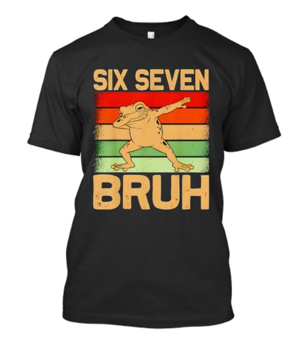 Six Seven Bruh Dab Frog Retro Stripes T-Shirt