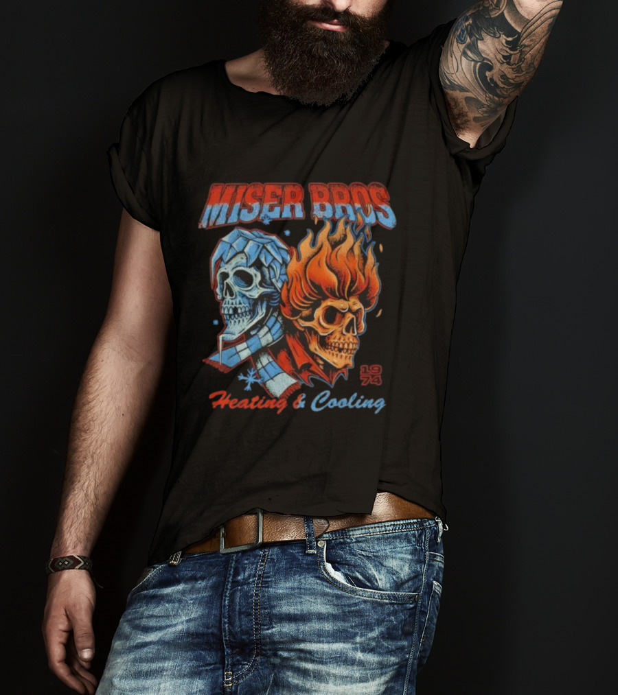 Miser Bros Heating And Cooling 1974 Skull Design T-Shirt