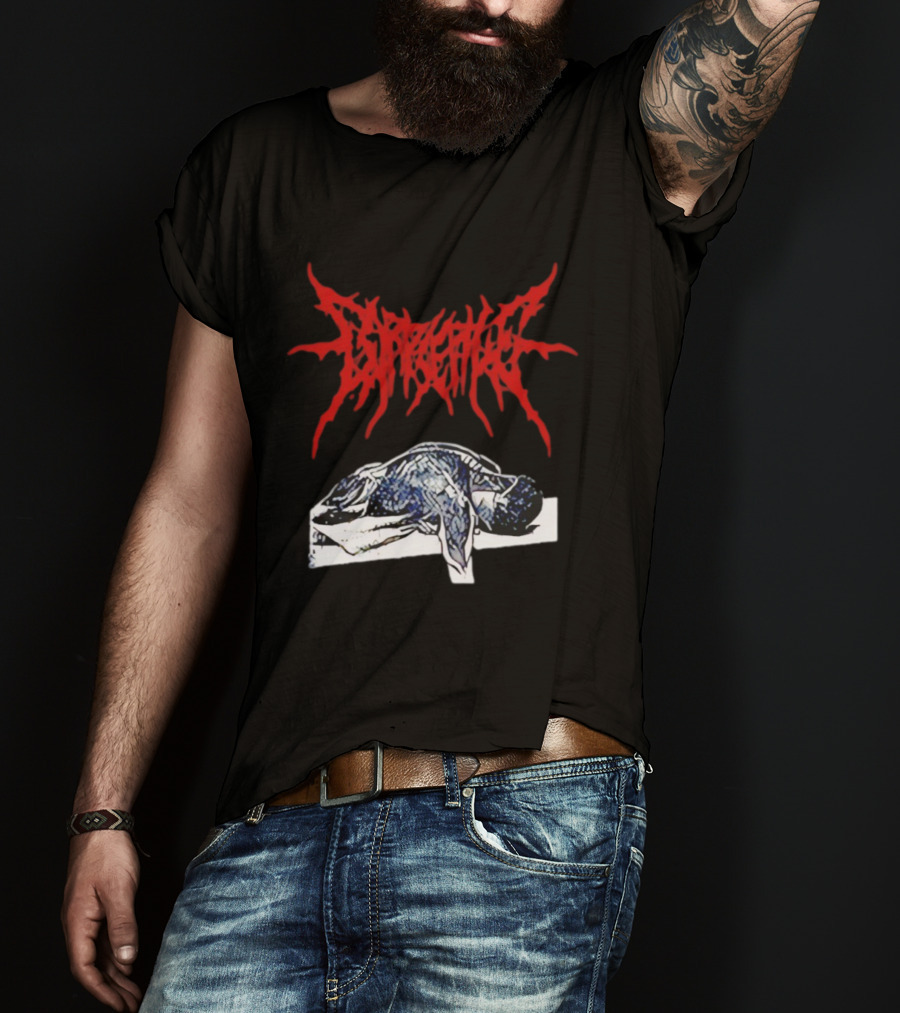 Corpse Pile Horror Extreme Metal Distressed Text Graphic T-Shirt
