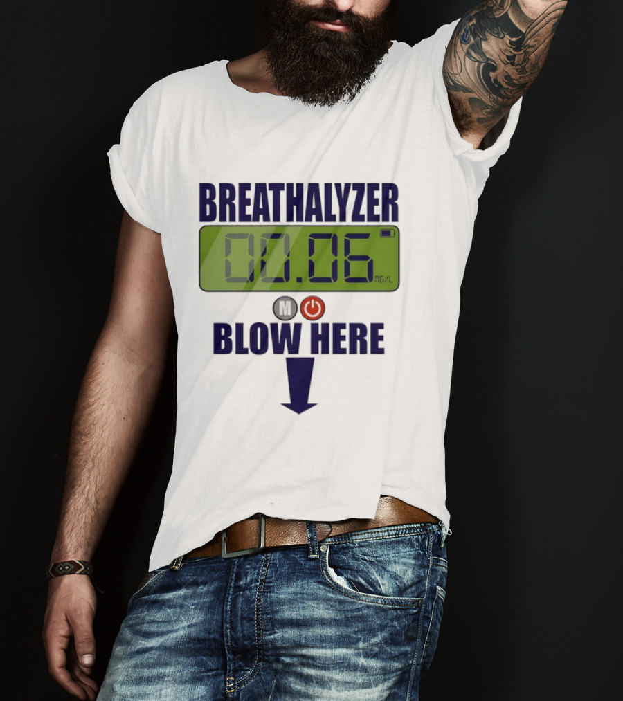 Breathalyzer 00.06 Mg/L Blow Here Power Button Graphic T-Shirt