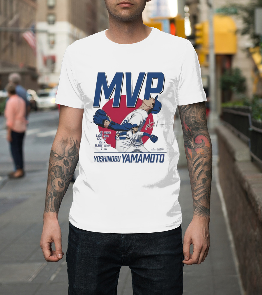 MVP Yoshinobu Yamamoto Three Wins Pitcher ERA Los Angeles Dodgers T-Shirt