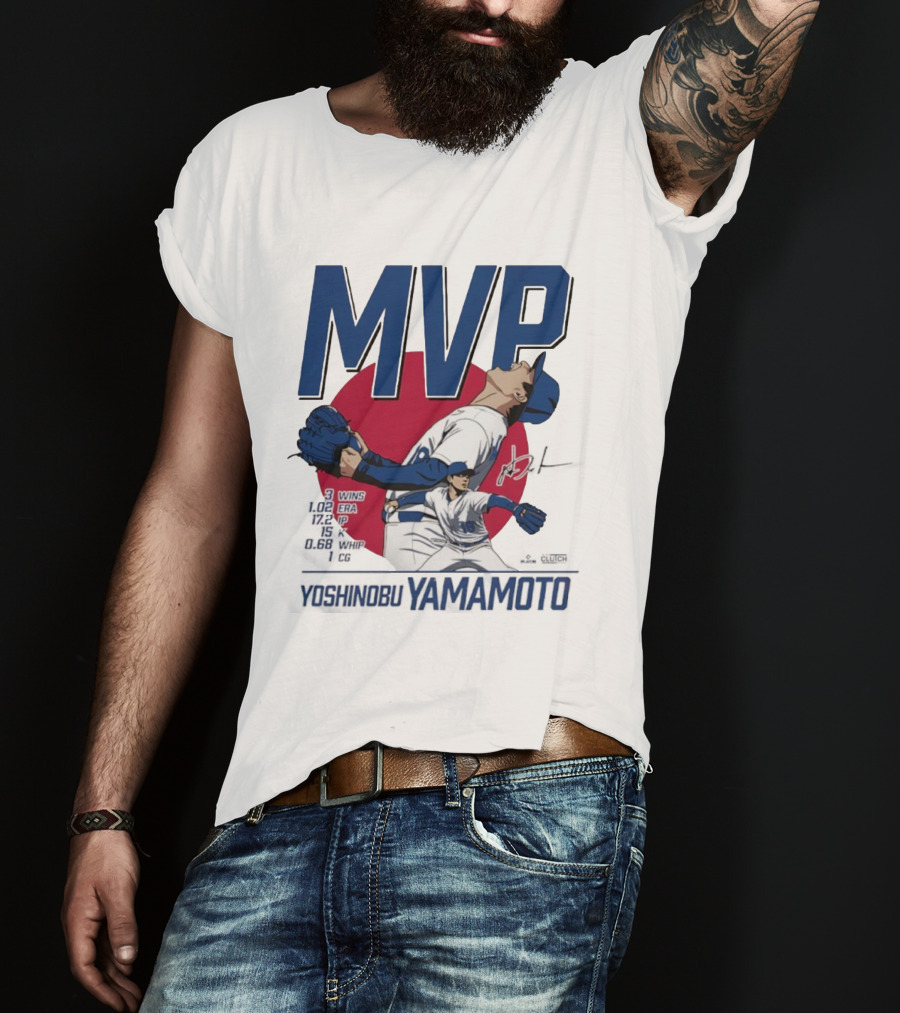 MVP Yoshinobu Yamamoto Three Wins Pitcher ERA Los Angeles Dodgers T-Shirt