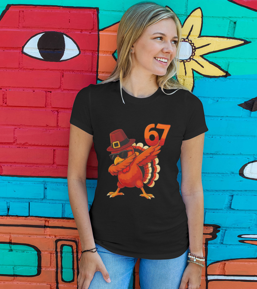 67 Thanksgiving Dabbing Turkey With Hat And Sunglasses T-Shirt
