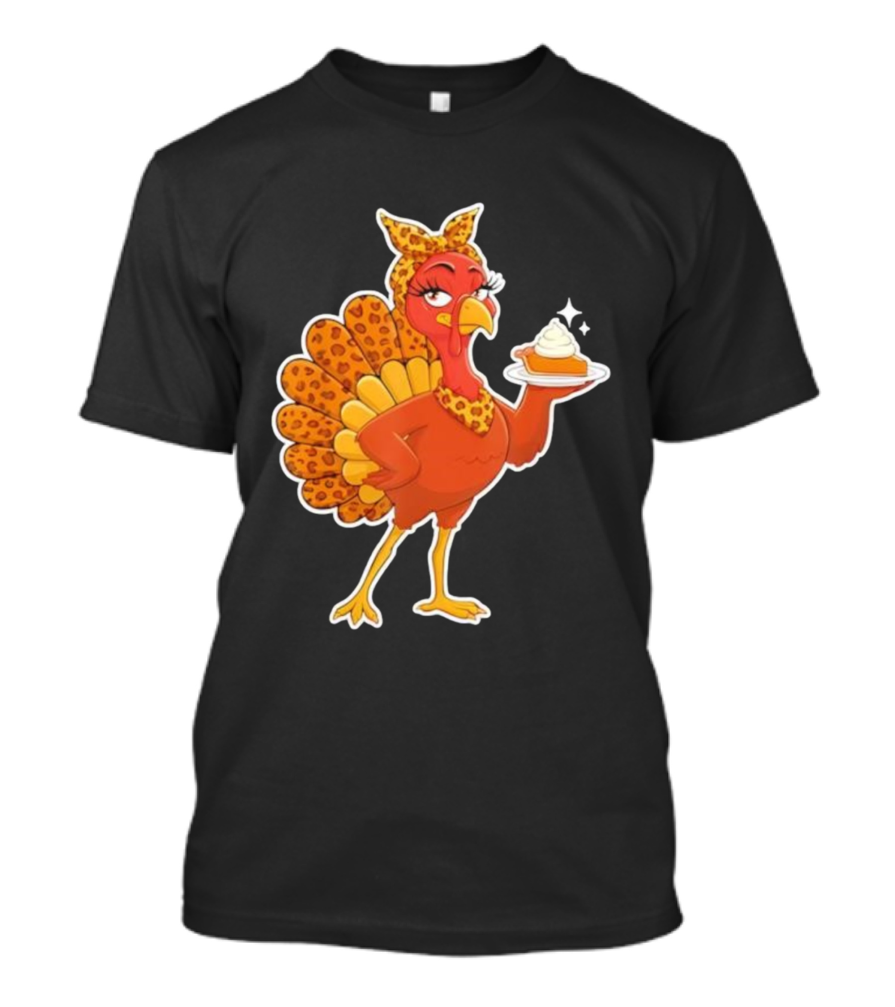 Leopard Print Turkey With Pumpkin Pie Thanksgiving T-Shirt