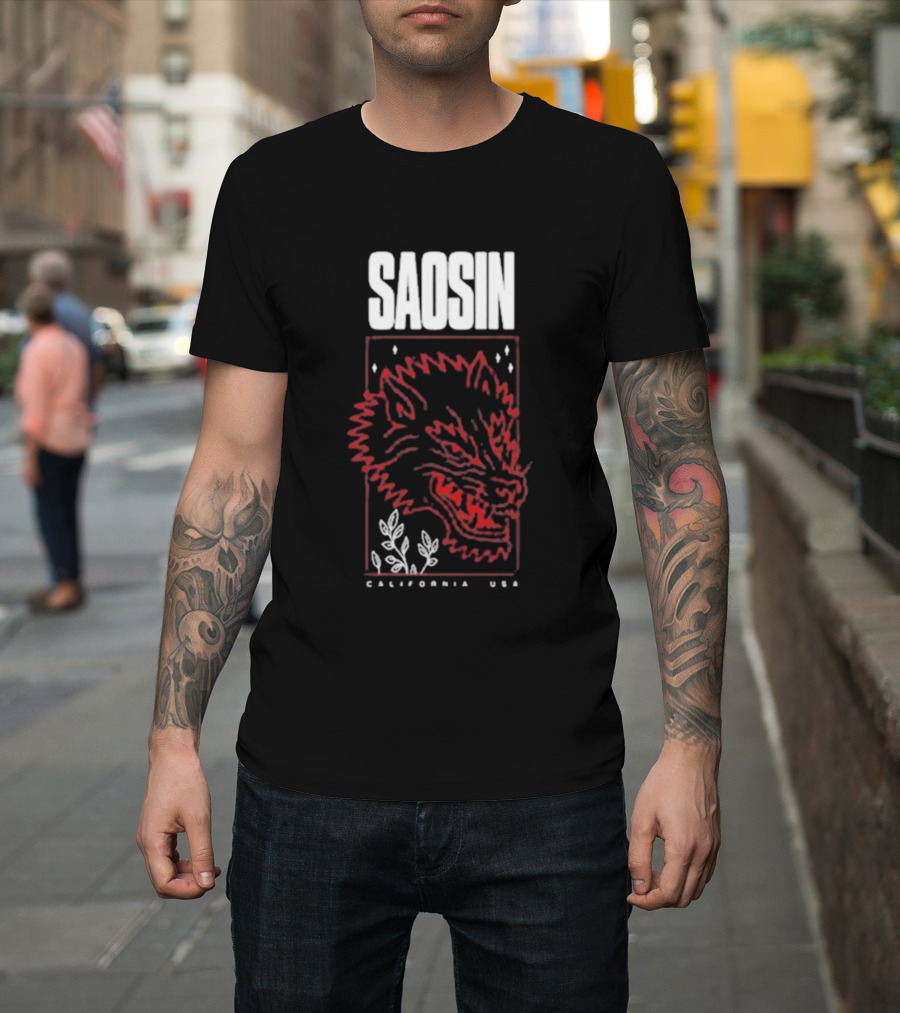 Saosin California USA Wolf Red Outline Design T-Shirt