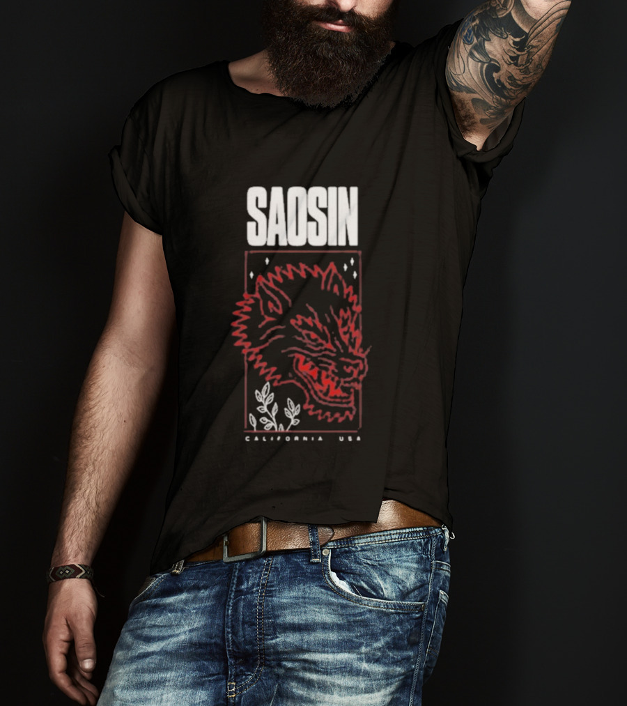 Saosin California USA Wolf Red Outline Design T-Shirt