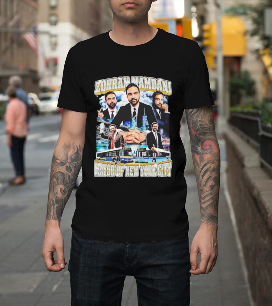 Zohran Mamdani Mayor Of New York City Skyscrapers Buses Skyline T-Shirt